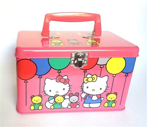 Vintage Red Hello Kitty Sanrio Mini Tin Box Cases Lunch Box 